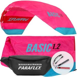 Kleine Lenkmatte aus Robstoff-Polyester-Gewebe mit pink-roten Farben, geeignet für Kinder ab 6 Jahren, einschließlich 2x25m Dyneemaleinen und Flugschlaufen