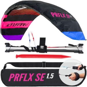 Wolkenstürmer Paraflex Basic 2-Leiner Lenkmatte, schwarz Rainbow Design, Dyneema-Leinen, gepolsterte Handschlaufen und Safety Leash